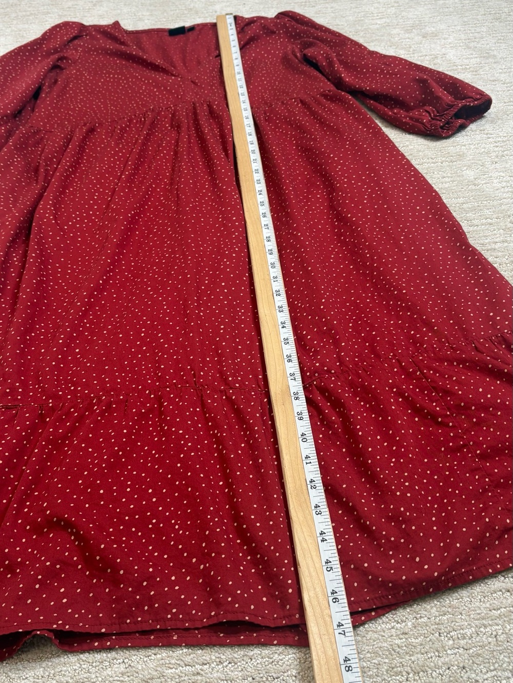 GAP Polka Dot Puff Sleeve Babydoll Midi Dress Size Large Red Tiered Ruffle Hem - Picture 9 of 12